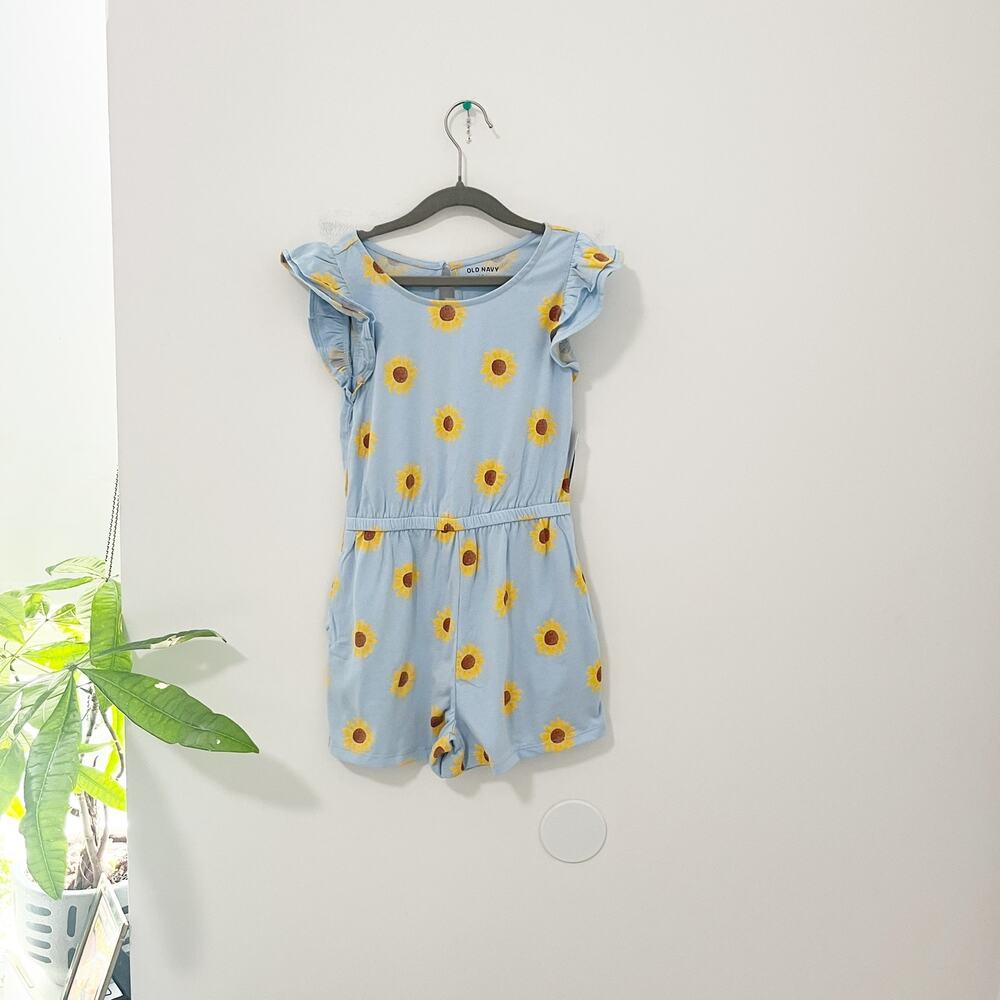NEW Old Navy Girl's Blue Sunflower Print Romper Size Small 6-7